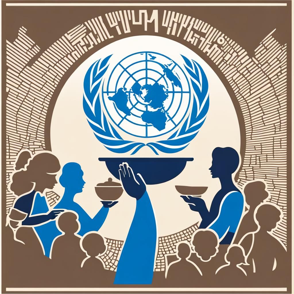 United Nations Emblem: Food Distribution Scene