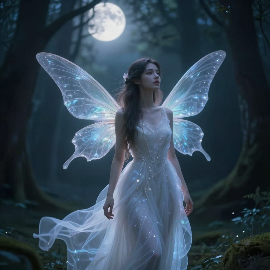 Ethereal Fairy in Moonlit Enchanted Forest