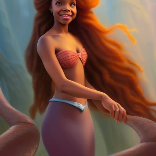 Ariel as Black Mermaid Princess in Artgerm Style