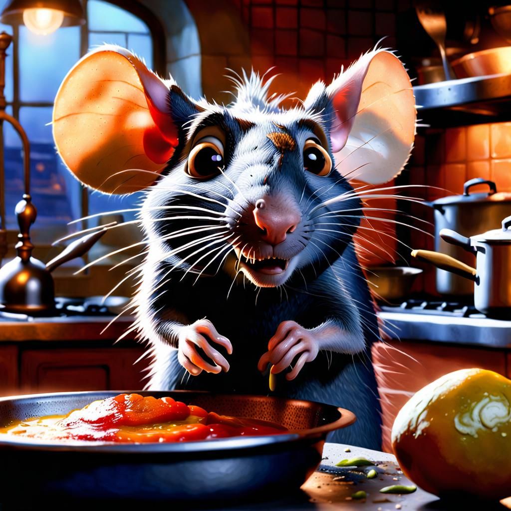 Remy from Ratatouille Cooking: Hyperrealistic Concept Art