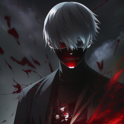 Gothic Anime Portrait of Kaneki from Tokyo Ghoul