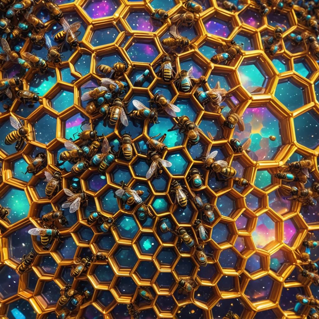 Futuristic Alien Honeybee Hive in Space