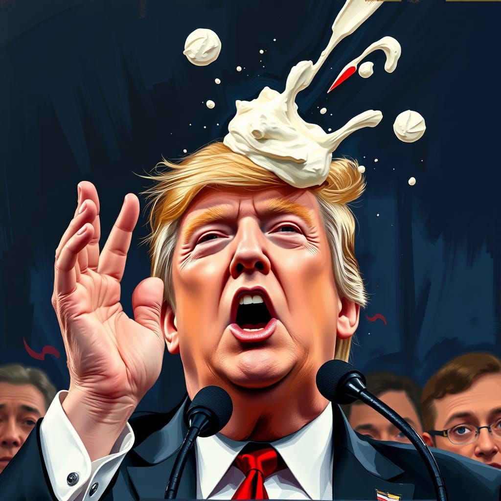 Donald Trump Receives Cream Pie in Abstract Art Style