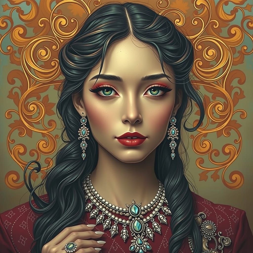 Expressionist Hairstyle with Elegant Curls and Swirls