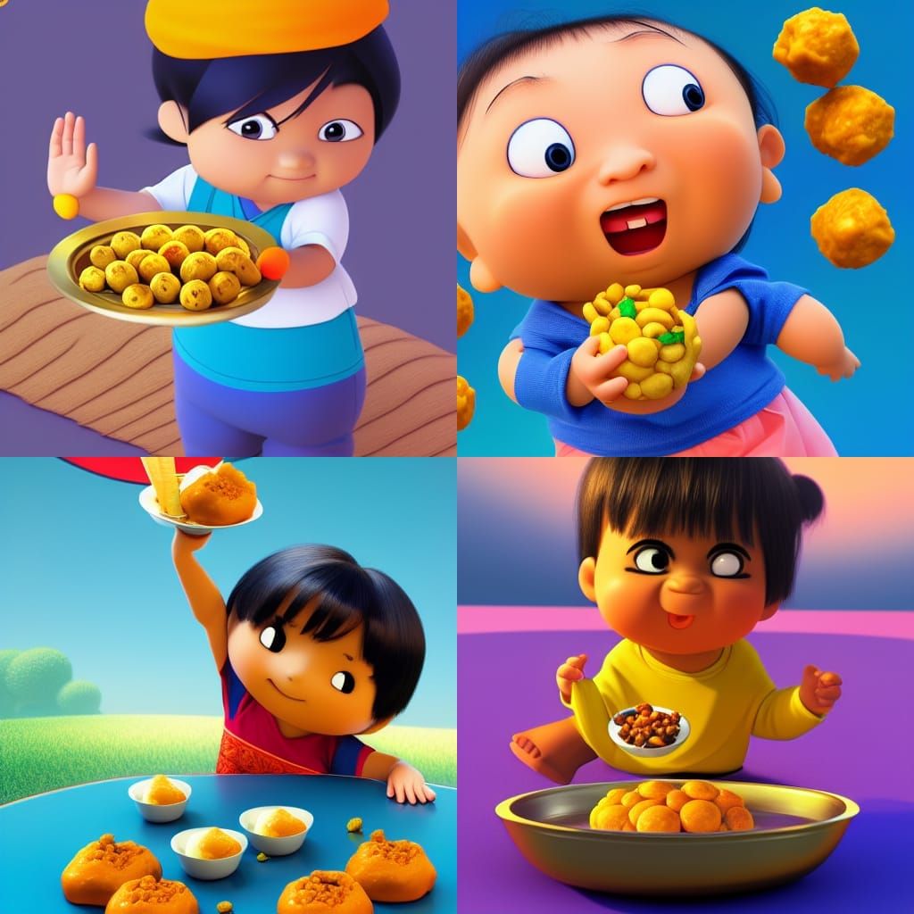 Shinchan as Indian Avatar Eating Laddus: 3D Digital Art