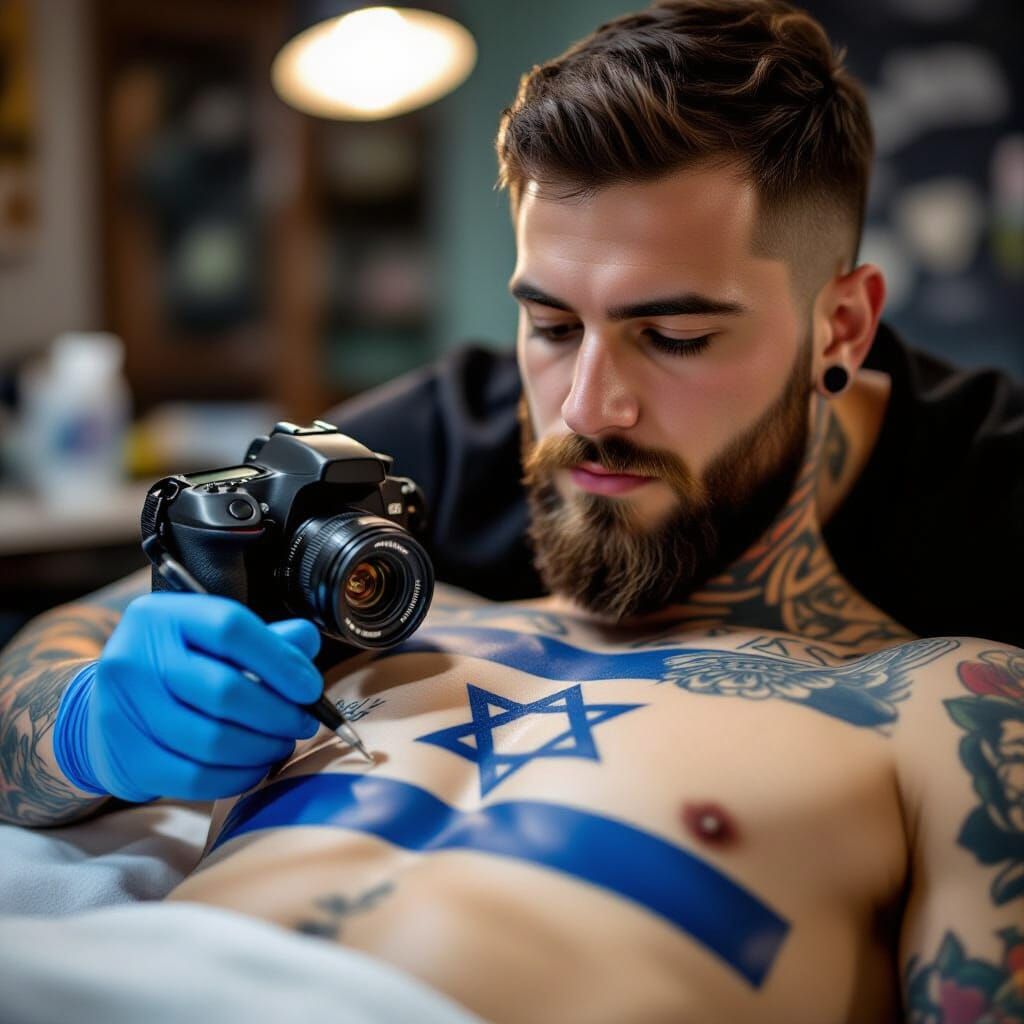 Tattoo Artist Inks Israeli Flag on Chest with DSLR Realism