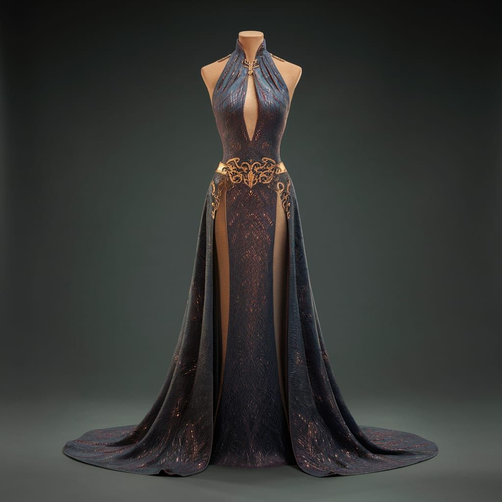 Elegant Elvish Dress with Golden Belt