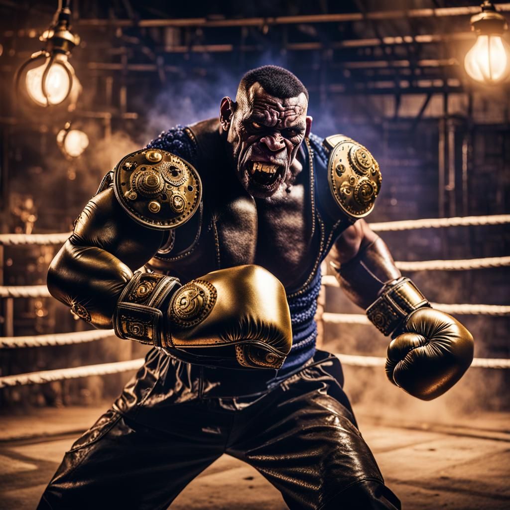Steampunk Cyborg Orc Boxer in Gritty Ring