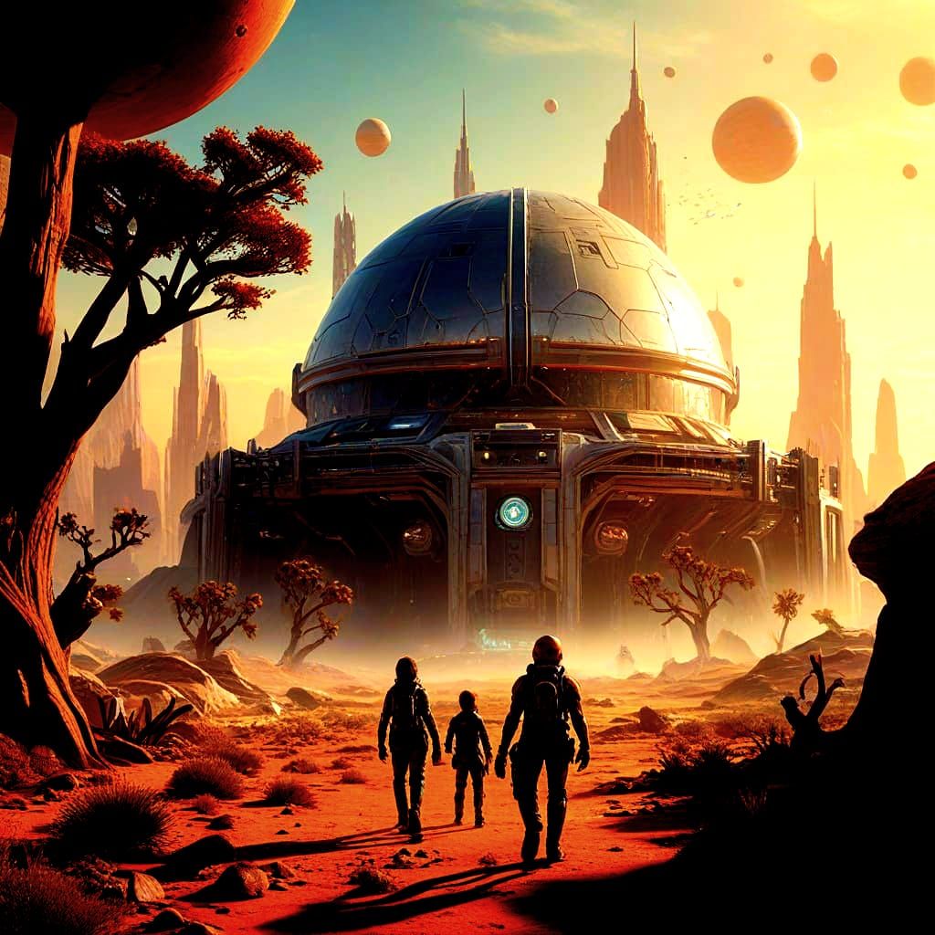 Martian Children Play Outside Red Planet Mega City