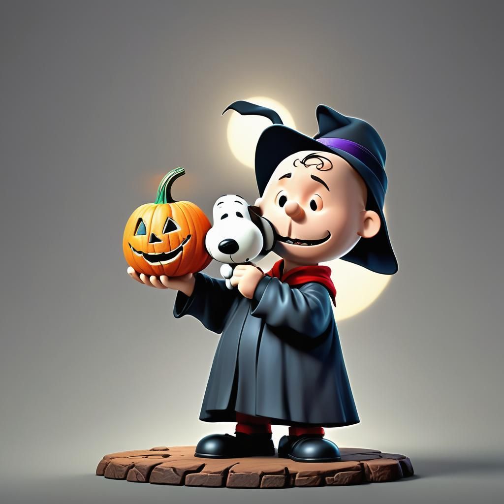 Charlie Brown Carves Halloween Pumpkin with Snoopy