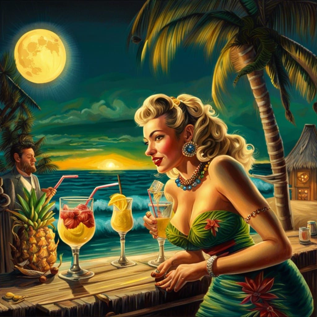 1940s Pinup Girls at Beach Tiki Bar