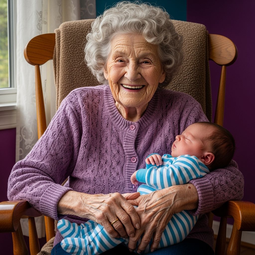 Generational Love: Elderly Woman and Newborn in Hyperrealist...