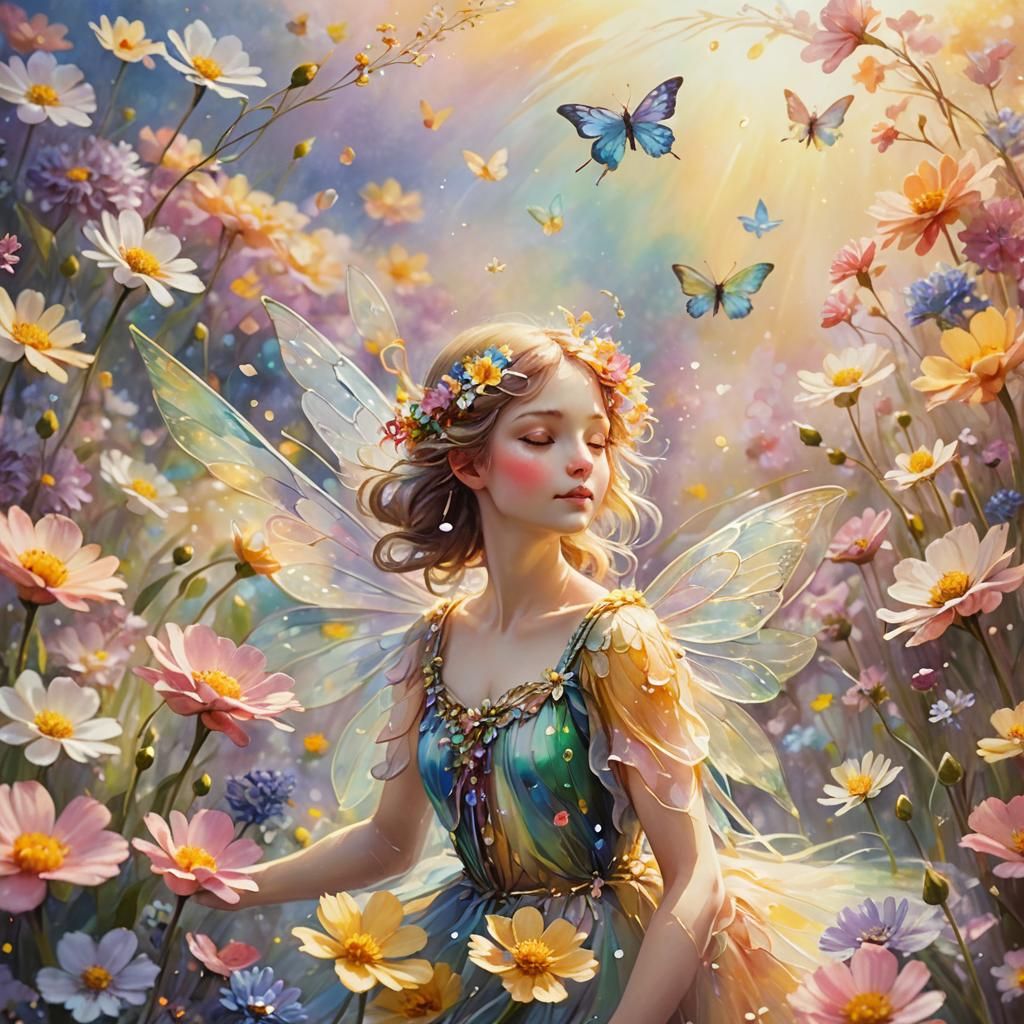 Delicate Flower Fairy in Impressionistic Fantasy Style