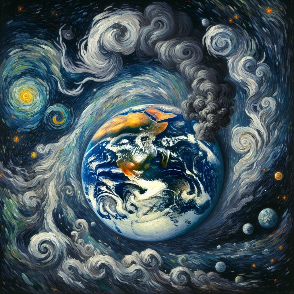 Earth in Space: Van Gogh-Style Oil Painting