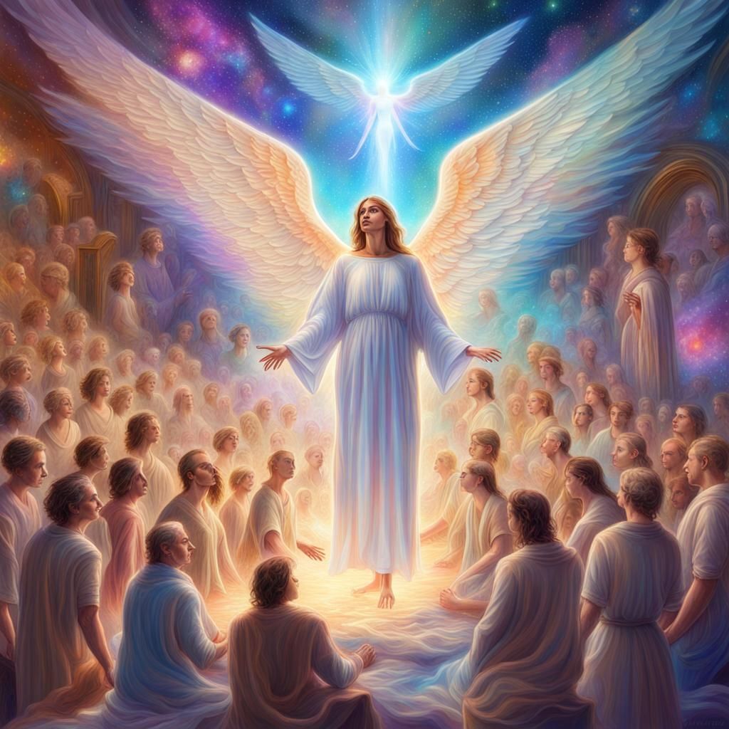 Angel Oversees Heavenly Light in Cosmic Illustration