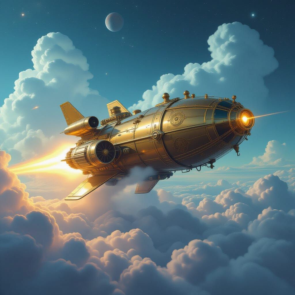 Steampunk Spaceship Ascends to Cosmos