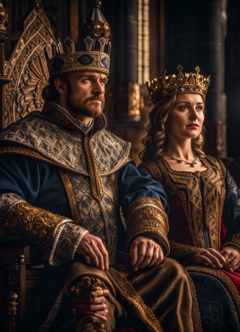 Medieval King and Queen on Sumptuous Thrones