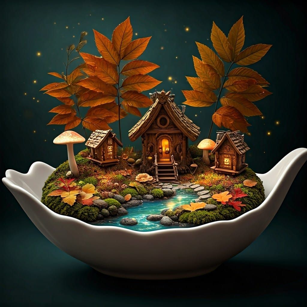 Miniature Autumn Fantasy World in Porcelain Palm