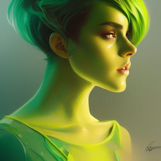 Green Peridot Portrait in Hyperdetailed Style