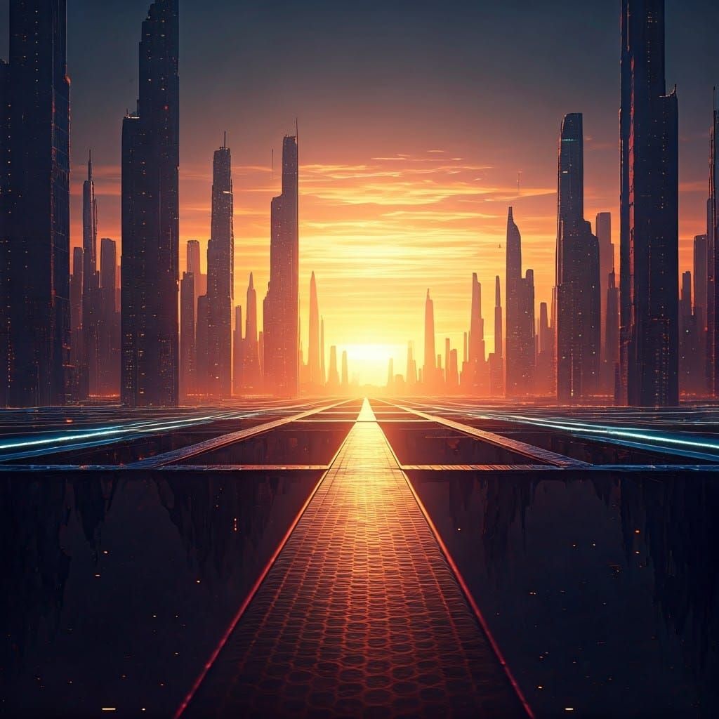 Futuristic City Hovering Over Misty Landscape