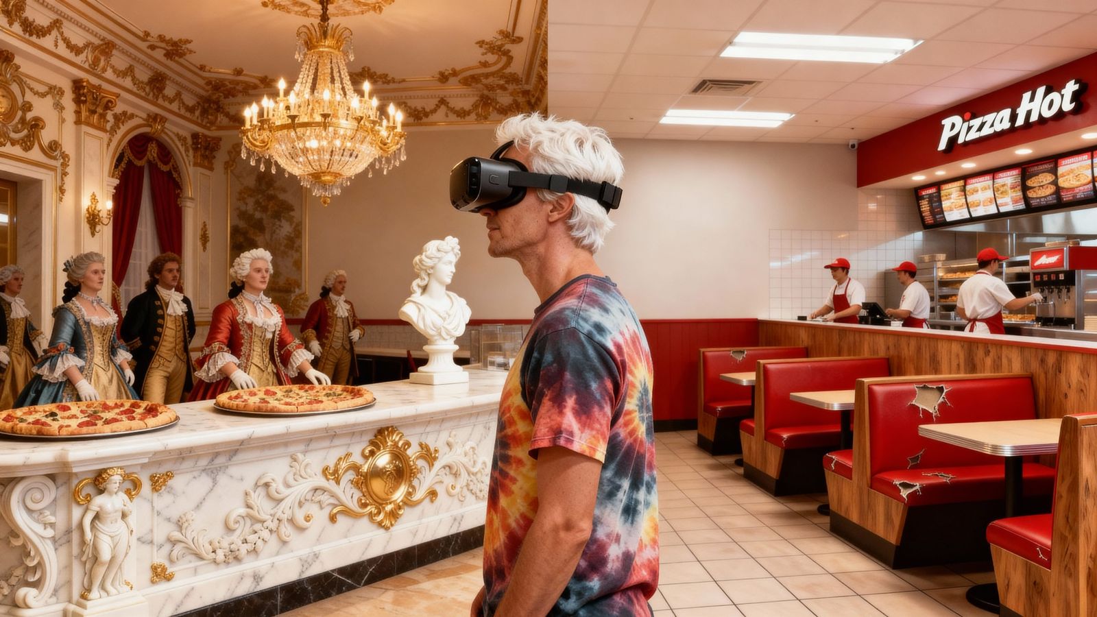 Baroque Statue Replaces Cash Register in Restaurant