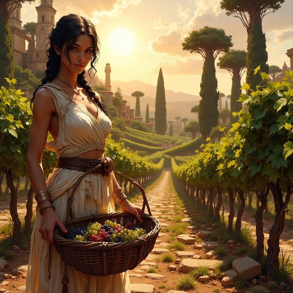 Ancient Roman Servant in a Sun-Drenched Vineyard, in Matte P...