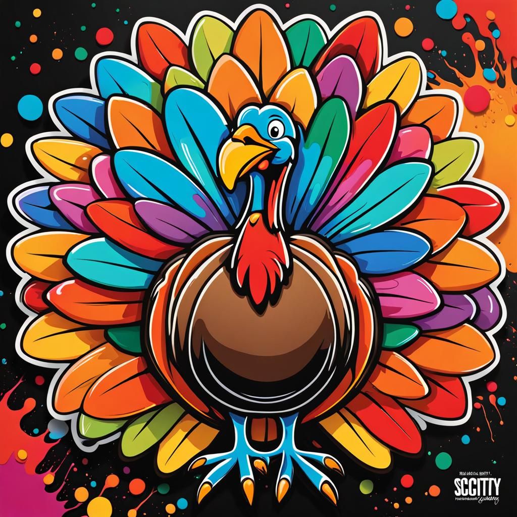 Cartoon Turkey Friendsgiving Invitation in Graffiti Art Styl...