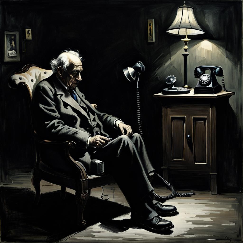 Lonely Man Waiting for a Call in Rococo Style