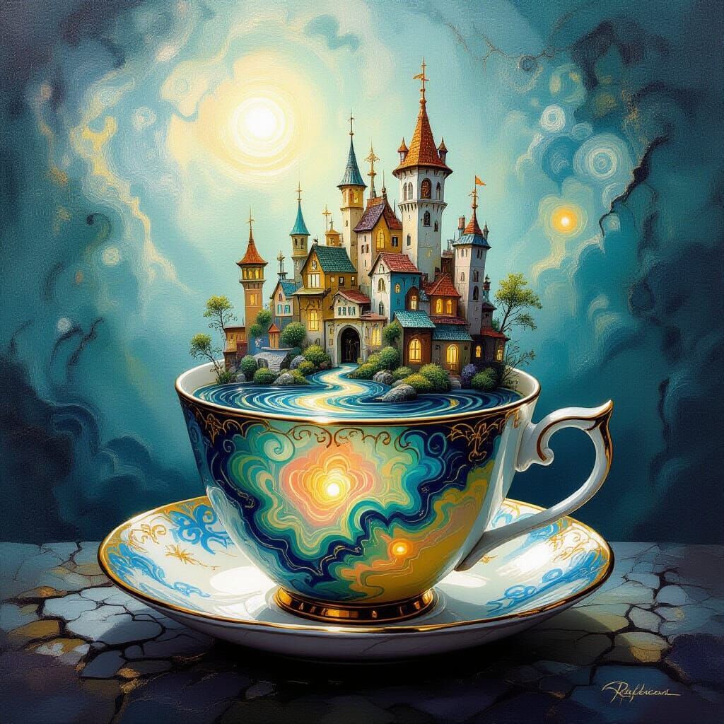 Miniature World Inside Cracked Teacup