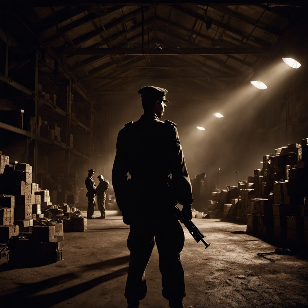 Warehouse of Shadows: Dark Surrealism Oil Painting