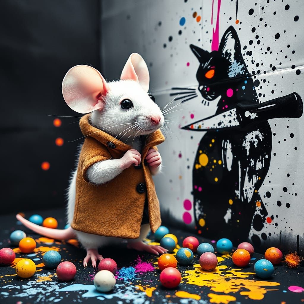 Mouse with Ink Brush in Splatter Art