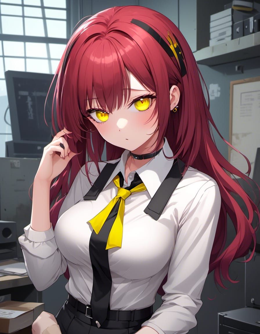 Anime Girl Makima with Red Hair and Yellow Eyes