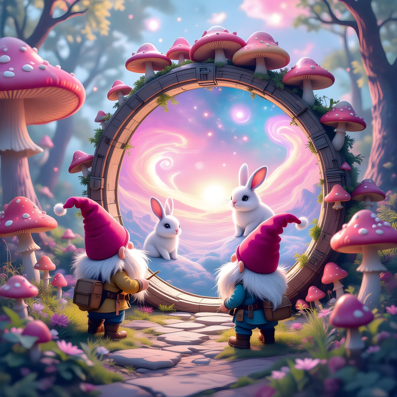 Steampunk Gnomes Building Mushroom Time Portal