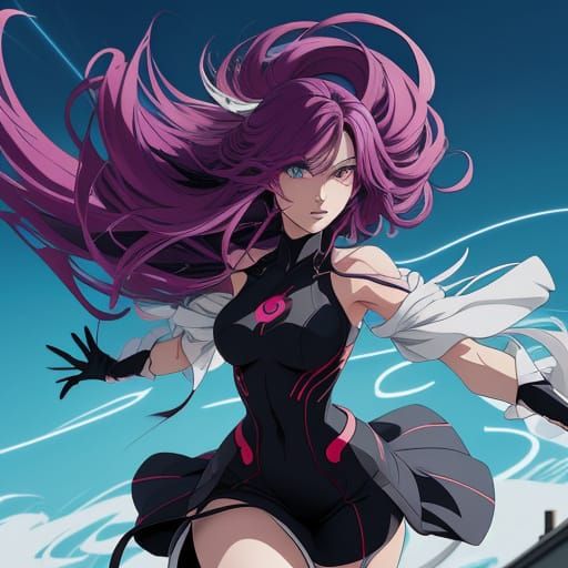 Manga Style Woman on Rooftop with Cinematic Lighting