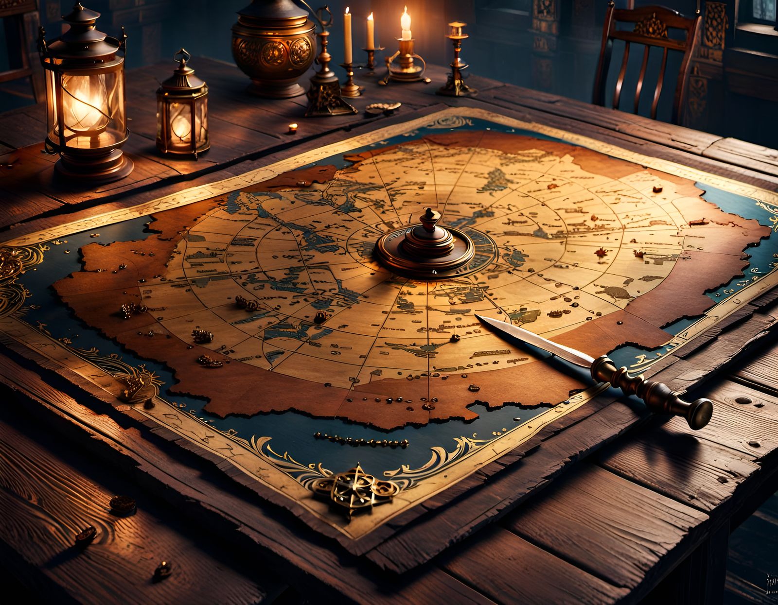 Detailed Ancient Treasure Map, Dark Fantasy Art