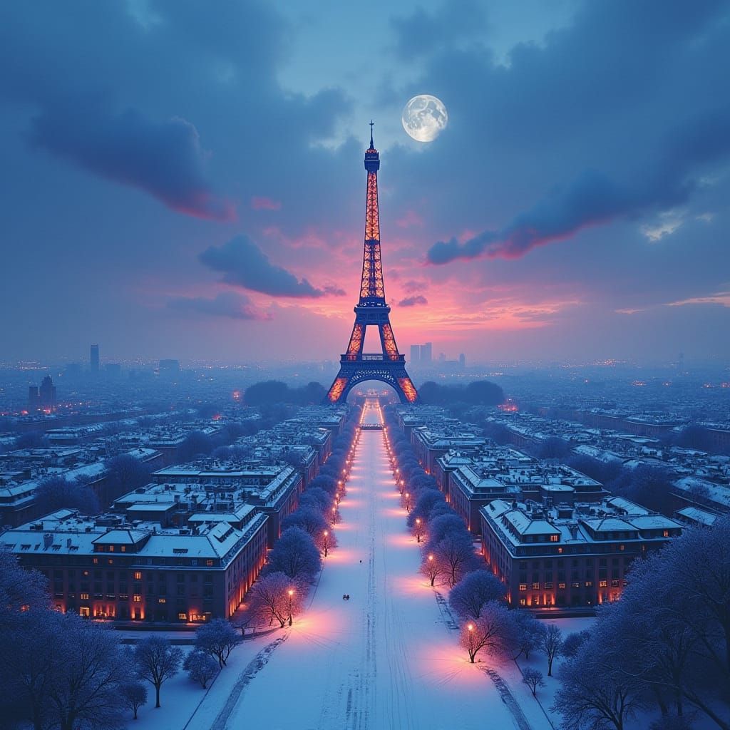 Enchanting Winter Paris: Hyper-Realistic Digital Painting