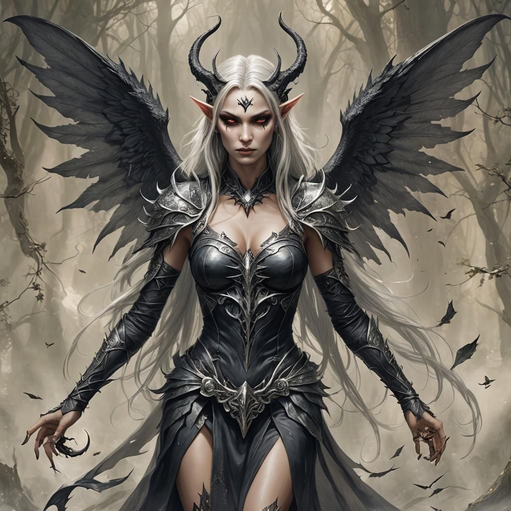 Demoness Fallen Angel with Elven Features
