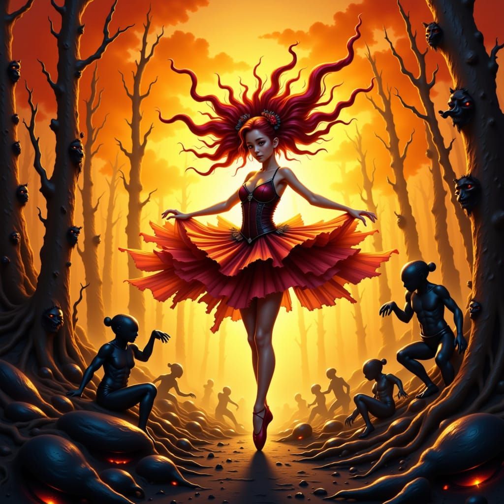 Crimson Sprite Pirouette in Charred Landscape