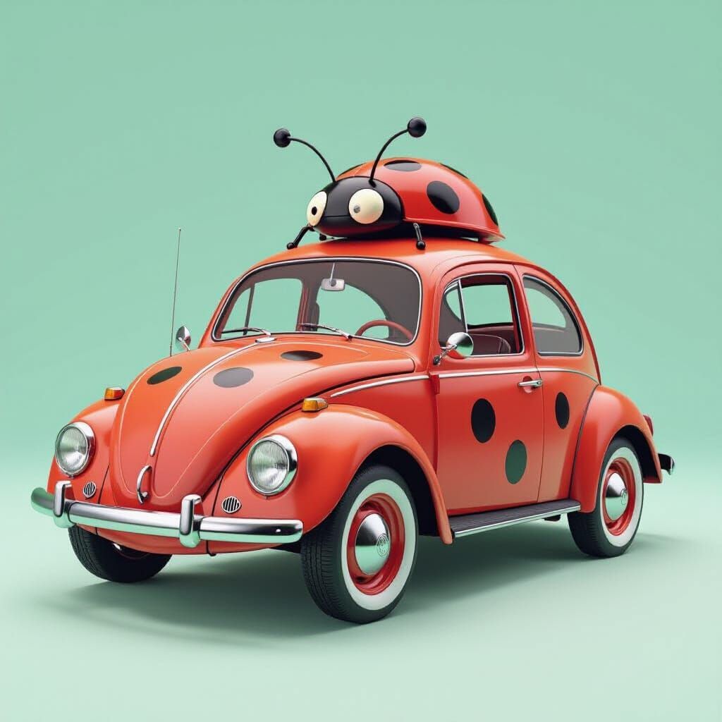 VW Beetle Transforms into Ladybug in Retro Pop Art Style