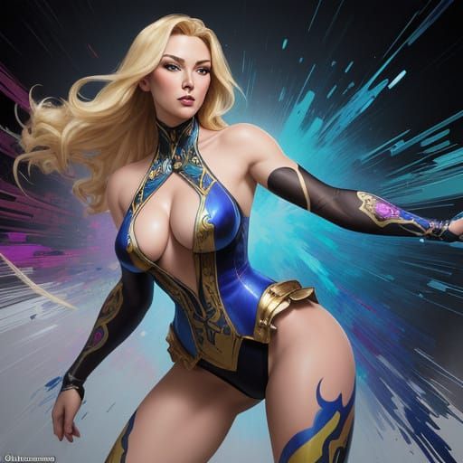 Blonde Pin-Up Woman with Vibrant Aura