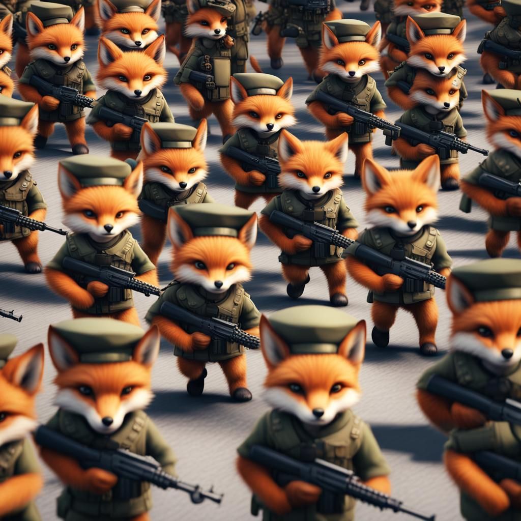 Fox Cubs Army Marching in Warsaw, Detailed Matte Painting