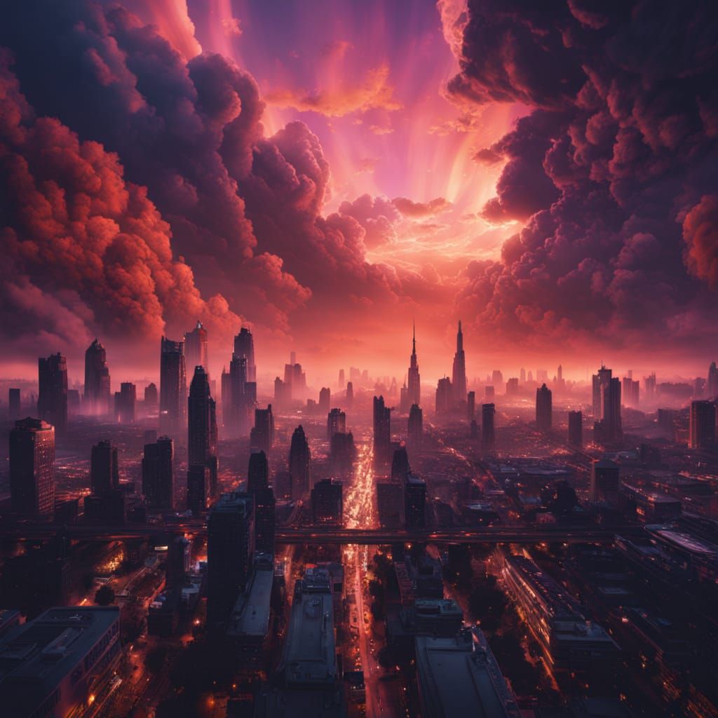 Epic Futuristic Cityscape at Sunset