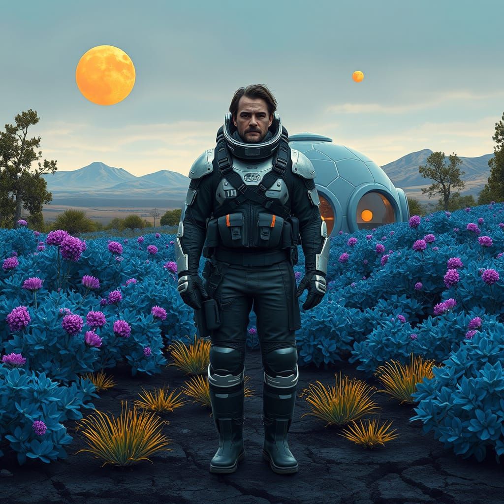 Futuristic Dome House with Survival Suit Figure