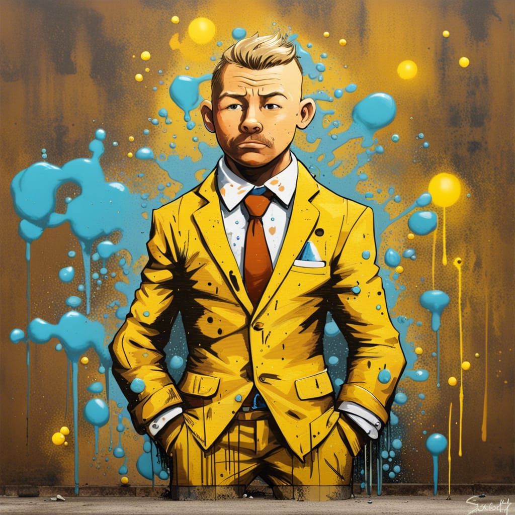 Tintin as Colorful Graffiti Street Art