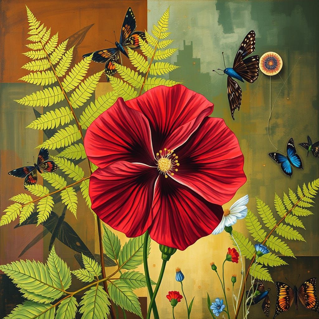 Abstract Surrealism Painting of Giant Cubist Flowers