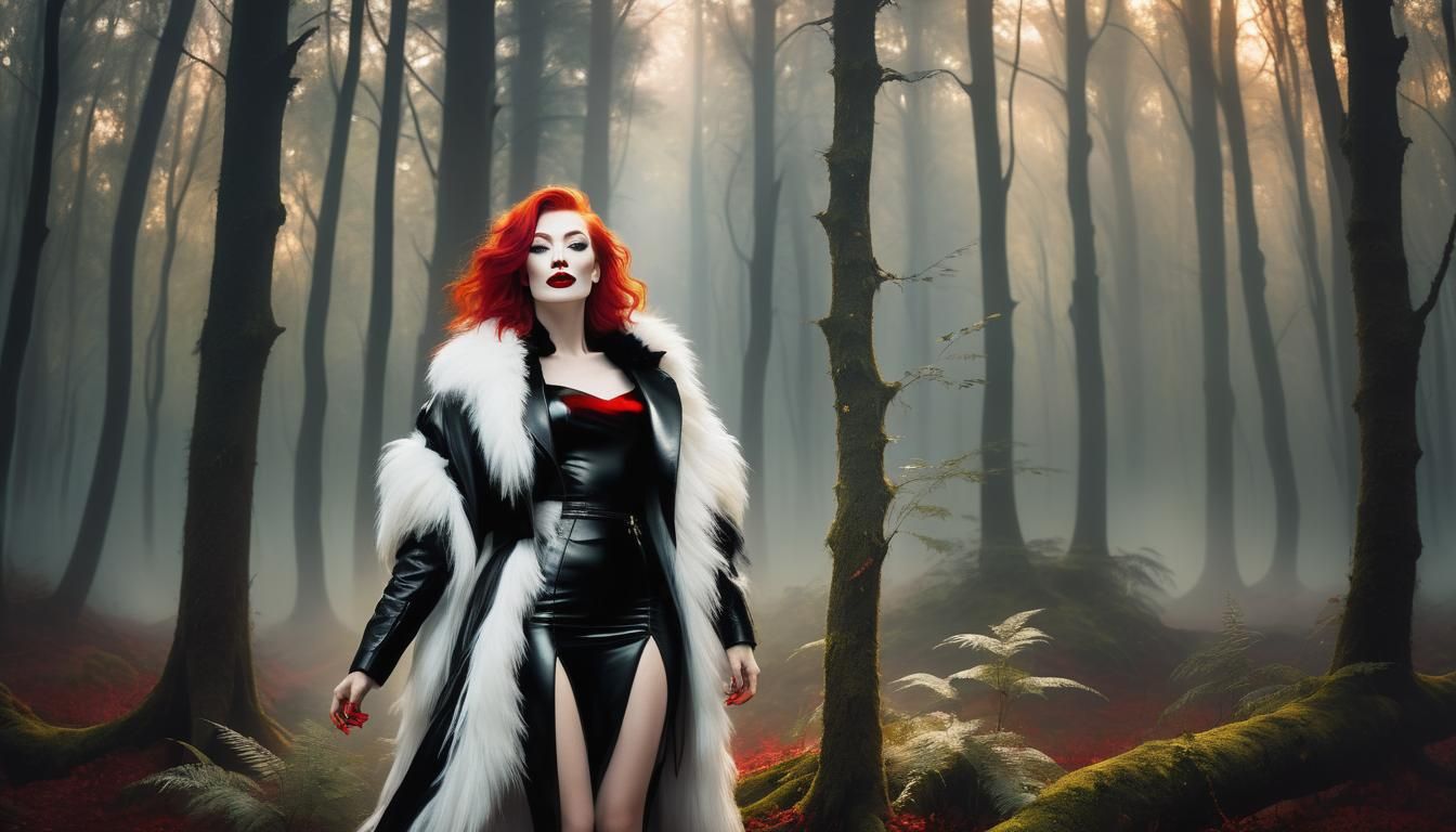 Surreal Smiling Woman with Glowing Red Hair