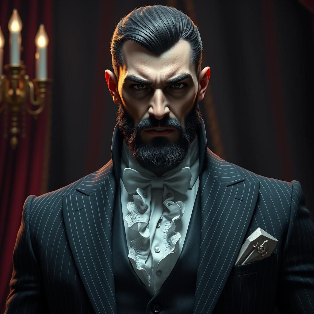 Regal Vampire in Pinstripe Suit: Fantasy Concept Art