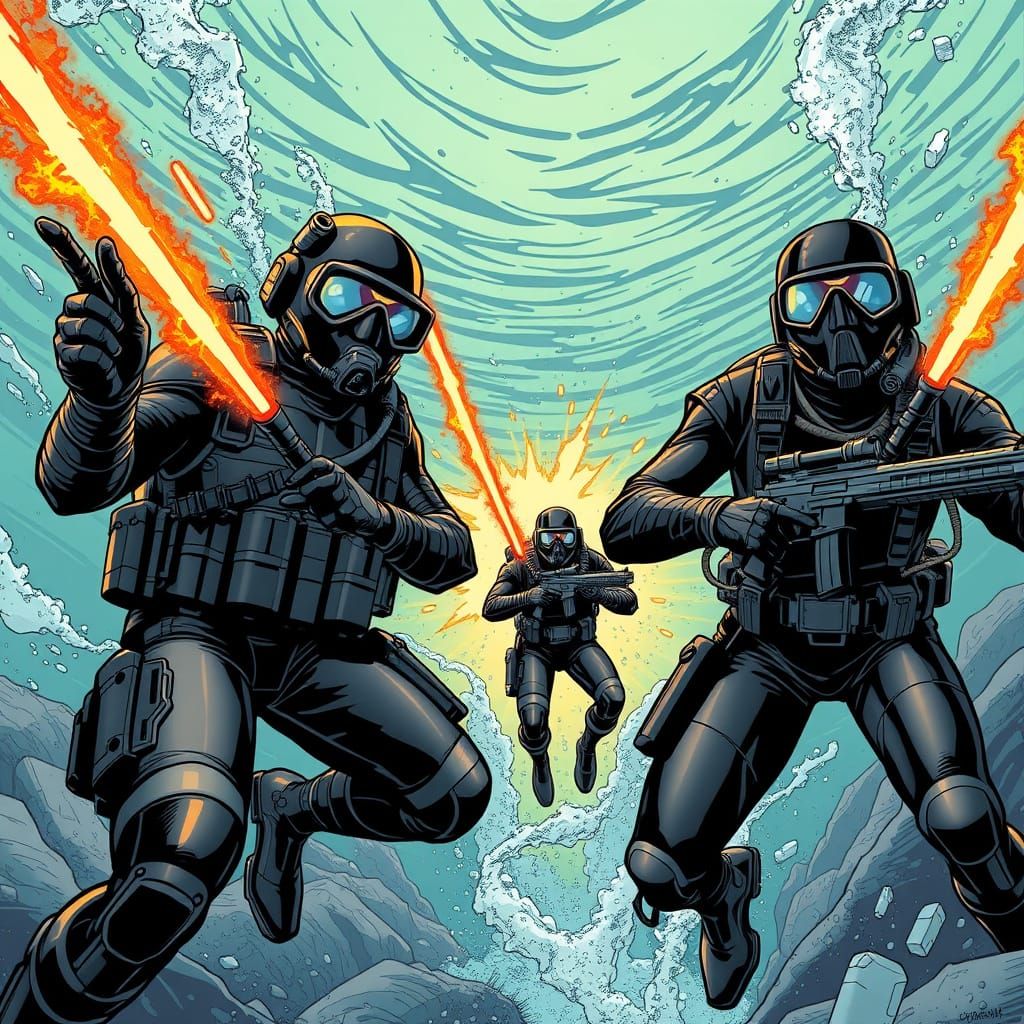 Underwater Battle: Rebel Commandos in Comic Book Style