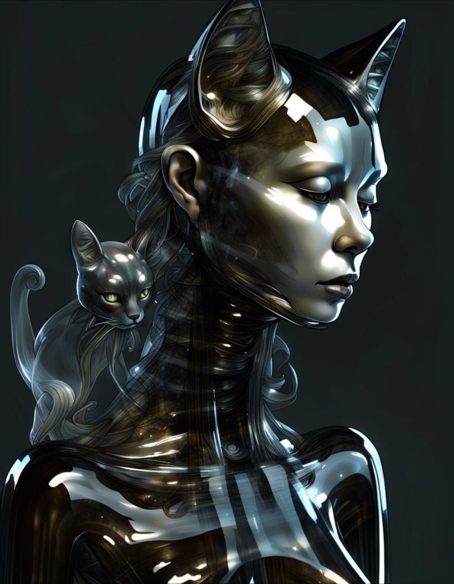 Crystalline Cat-Girl Emerges in Smoky, Ghostly Haze