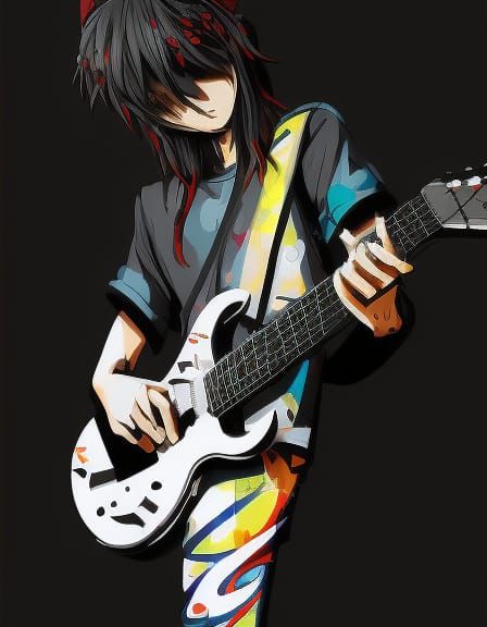 Anime Guitarist with Graffiti Fire Art